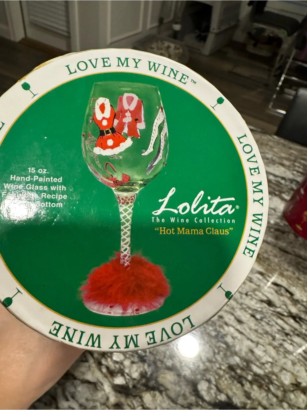 Lolita Red and White Holiday Wine Glass with Feathered Base
